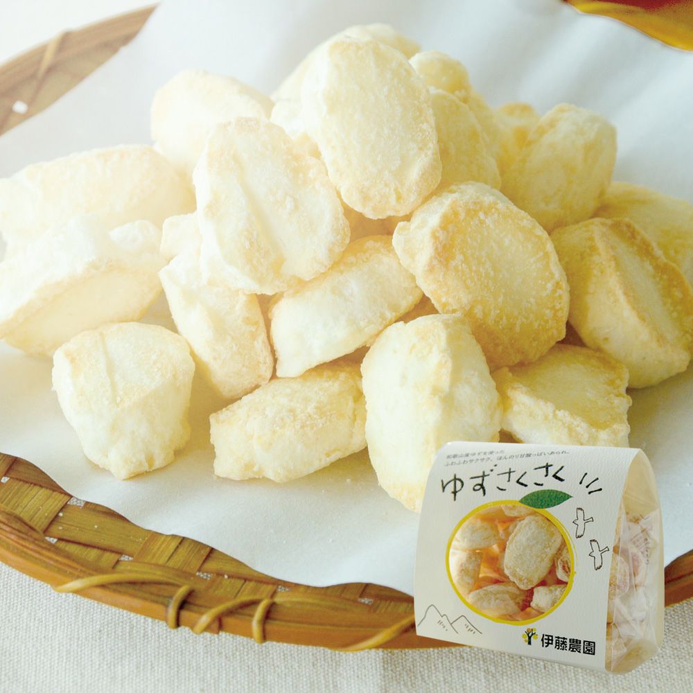 ゆずあられ｜ゆず果汁を使用したゆずあられ、ゆずさくさくのお取り寄せ