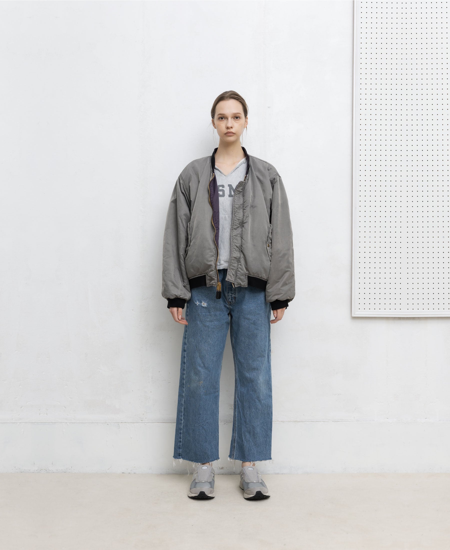 ガーメントダイ ダブルフェイスナイロンボンバージャケット - シルバー