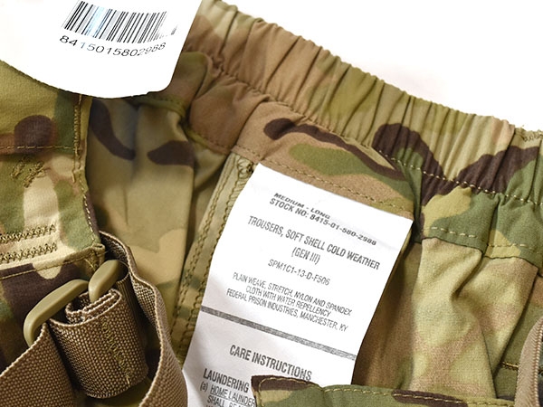 米軍実物 ECWCS GEN3 LEVEL5 ソフトシェルパンツ 防寒 M-L マルチカム