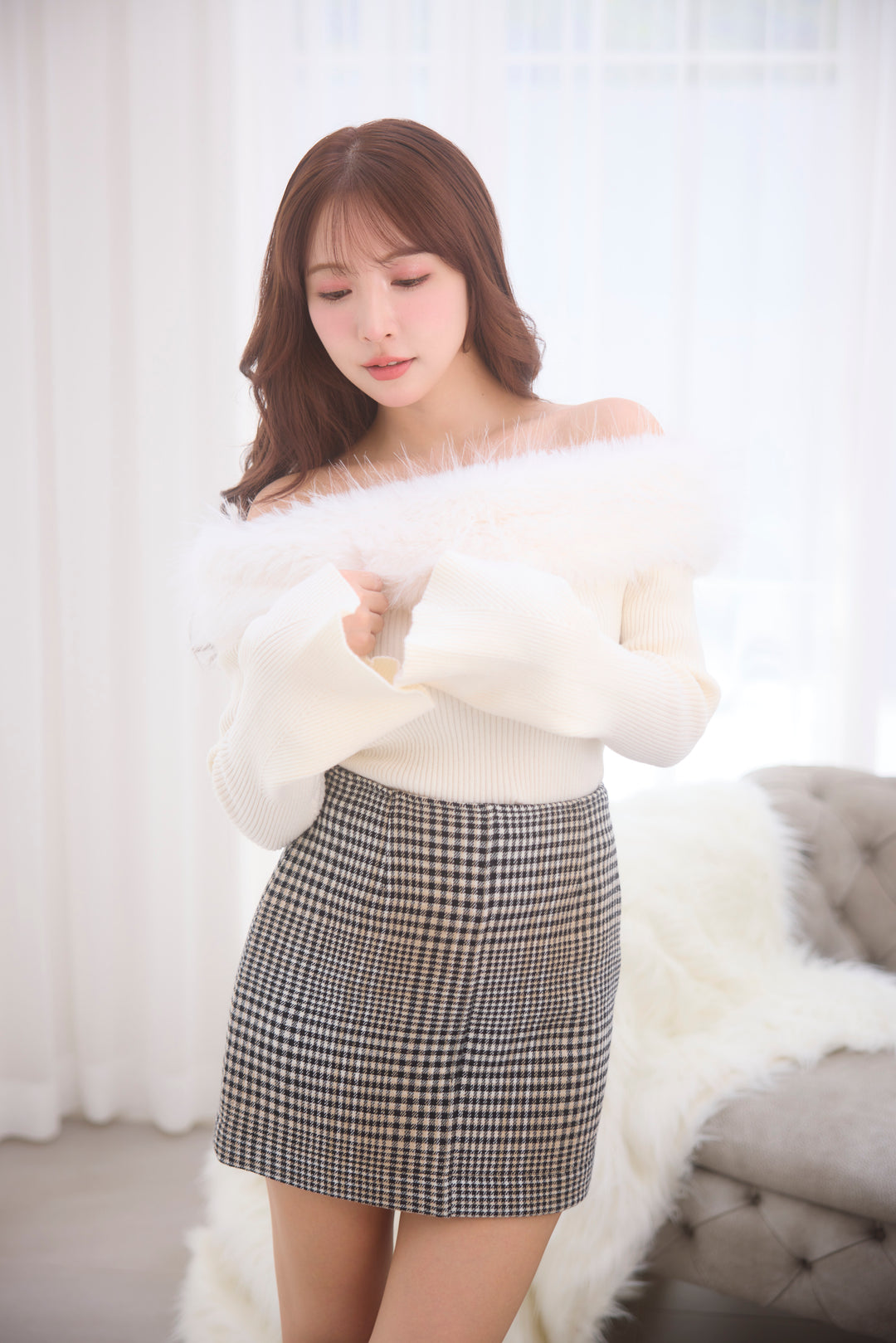 Fur Off Shoulder Knit Top - MISTREASS