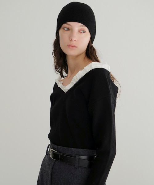 2WAY FRILL V NECK KNIT TOPS/2ウェイ フリル Vネック ニットトップス