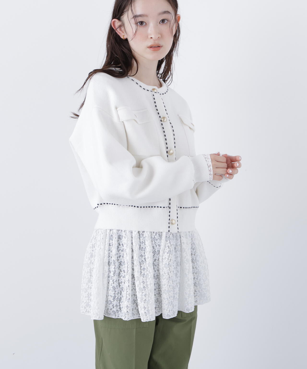 銀座インズ・mix.tokyo 限定カラー：ネイビー】ステッチニット