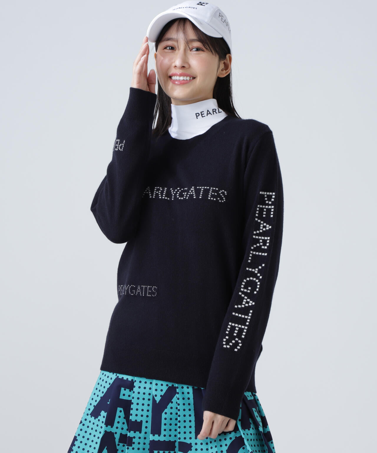 12G部分ジャガードカシミヤ100クルーネックニットプルオーバー