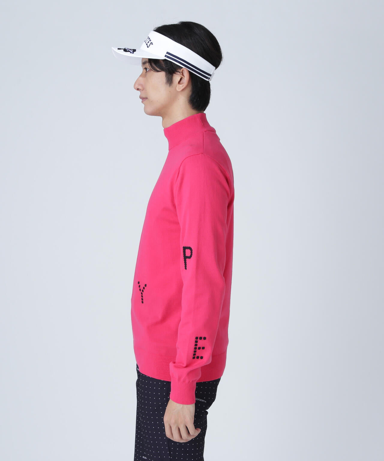 12G部分ジャガードカシミヤタッチコットンハイネックニットプル