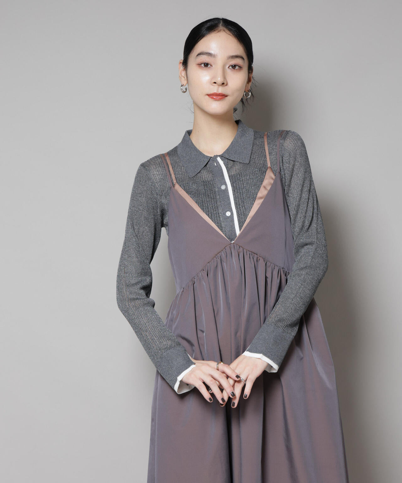 バイカラーシアーリブ衿付きカーディガン | NANO universe（ナノ