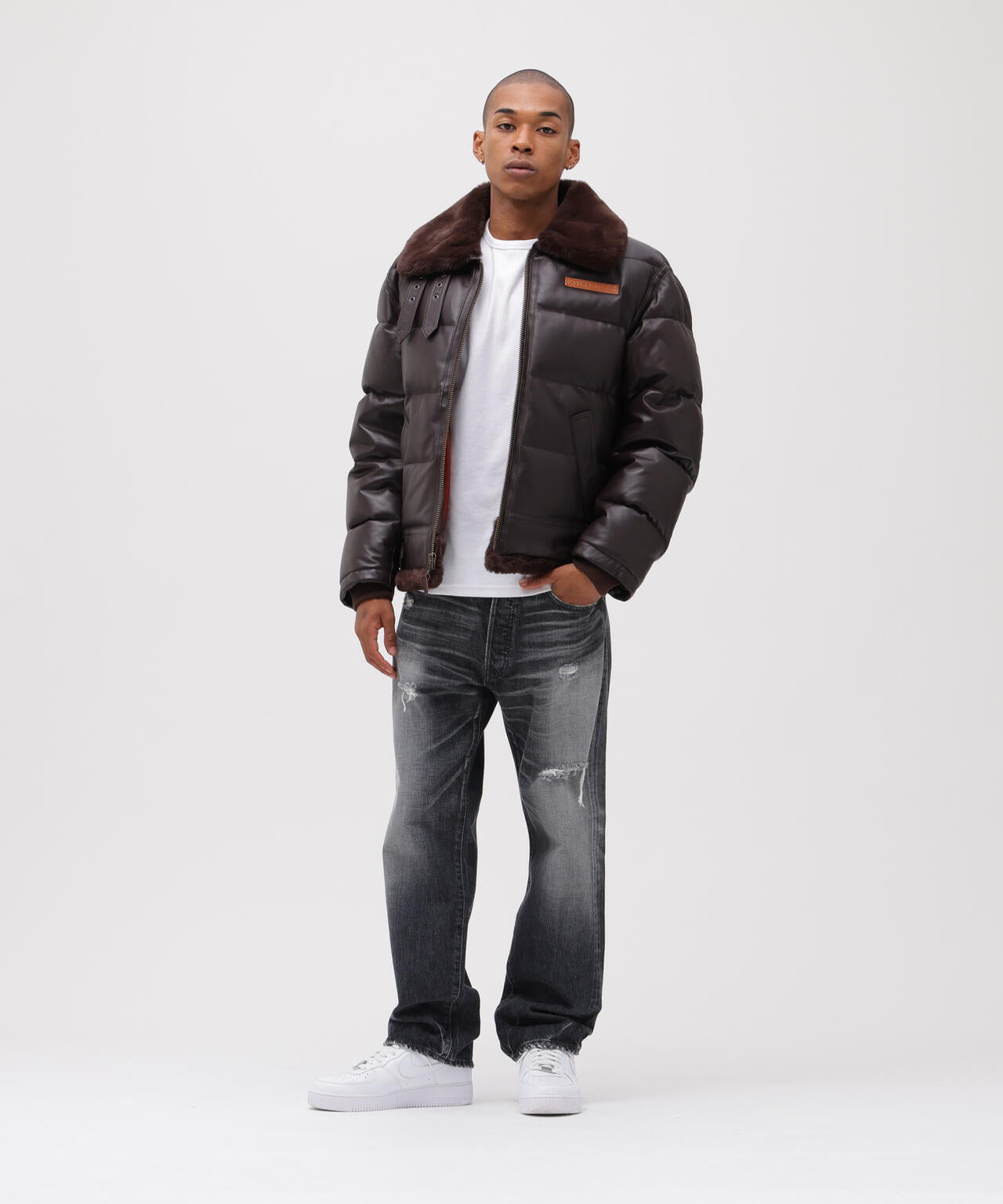 LEATHER DOWN BOMMER JACKET / レザー ダウン ボマー ジャケット