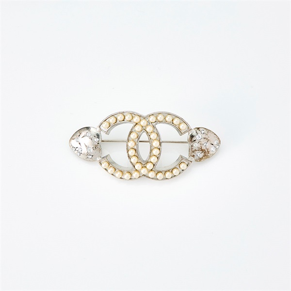 CHANEL ココマーク ブローチ シルバー GP ラインストーン フェイク