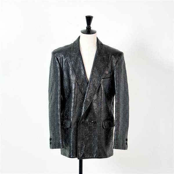 GUCCI GGモノグラム レザージャケット 46 ブラック レザー | MixTHINKS