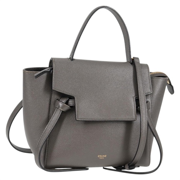 CELINE ベルトバッグ ナノ ハンドバッグ グレー ゴールド グレインド