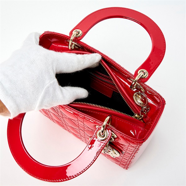 Christian Dior レディディオール ミディアム ハンドバッグ レッド