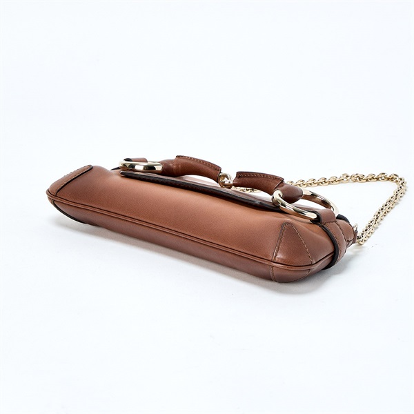 GUCCI ホースビット ショルダーバッグ ブラウン ゴールド レザー