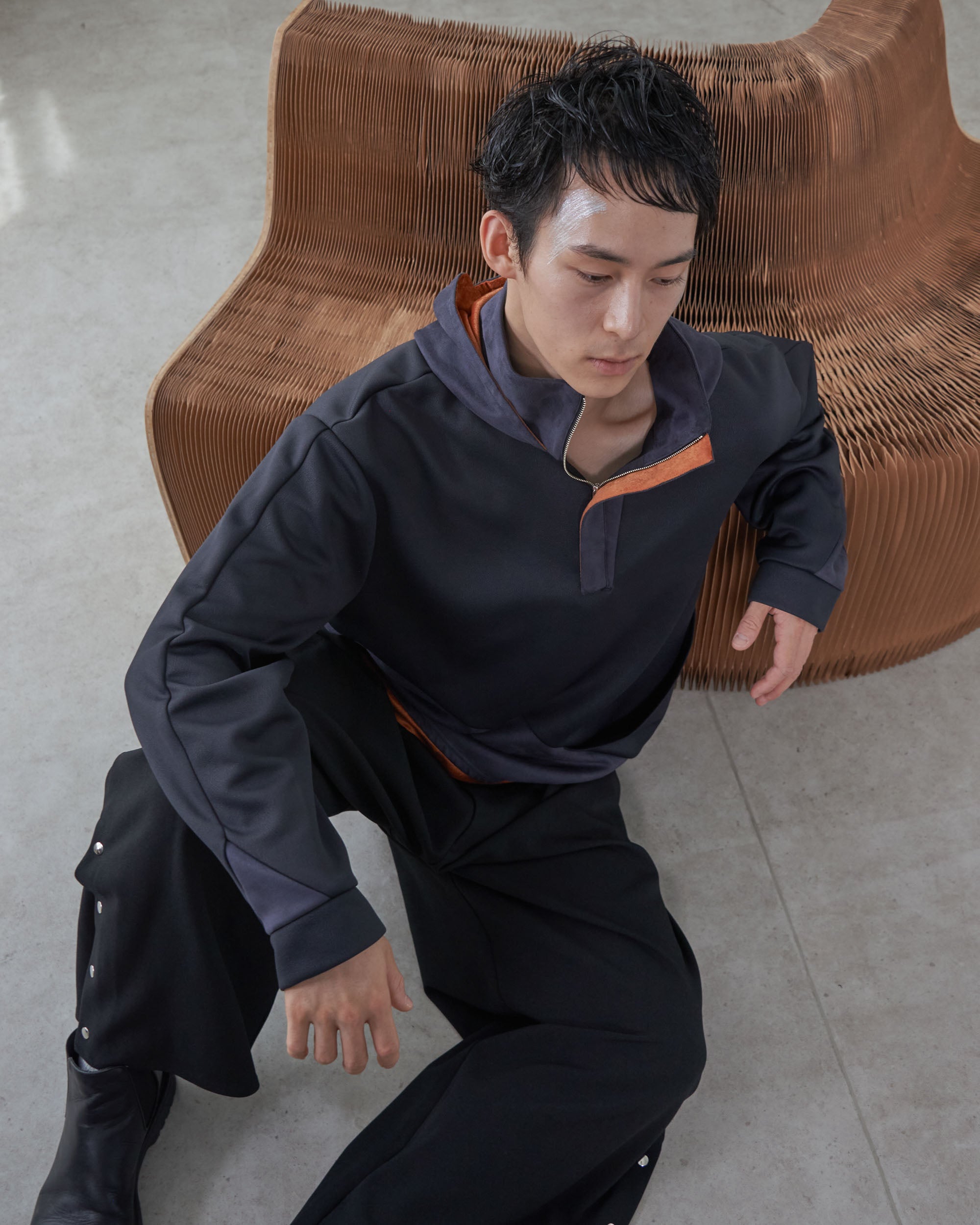 Unisex] Accent Color Warm Zip Hoodie (NAVYxBLACK) – Mizuid