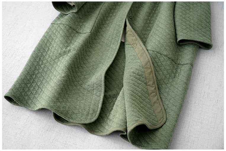 5色展開◇秋冬に大活躍◇ノーカラー ラグラン キルティングコットン