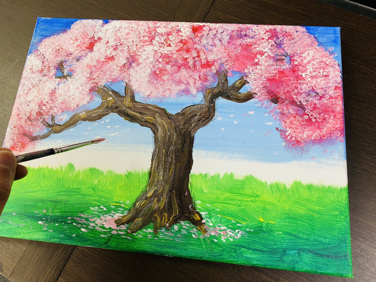 桜アートを体験！子供たちでも簡単「アクリル絵の具とキャンバスで描く