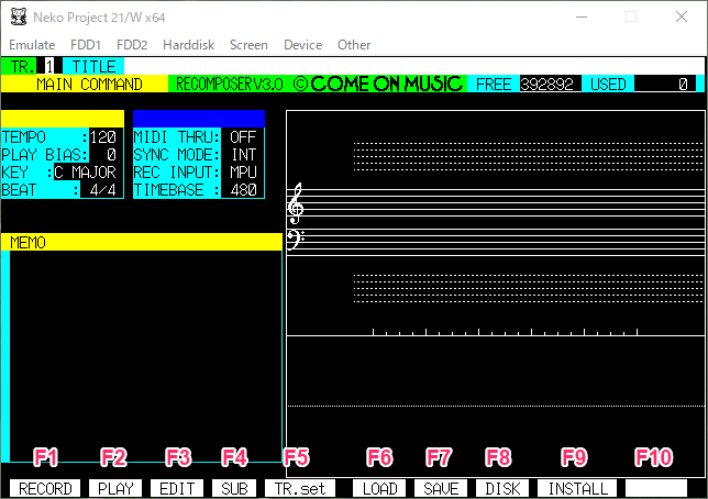 PC-9821Emulator「Neko Project 21/W」でMIDI 3Port設定(MIMPI