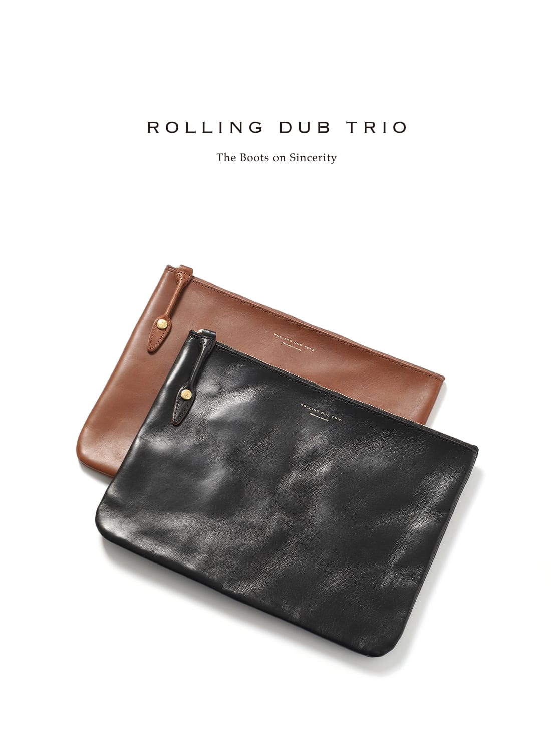 SQUARE ZIP AND SNAP POUCH -LEATHER-|スクウェアジップ アンド