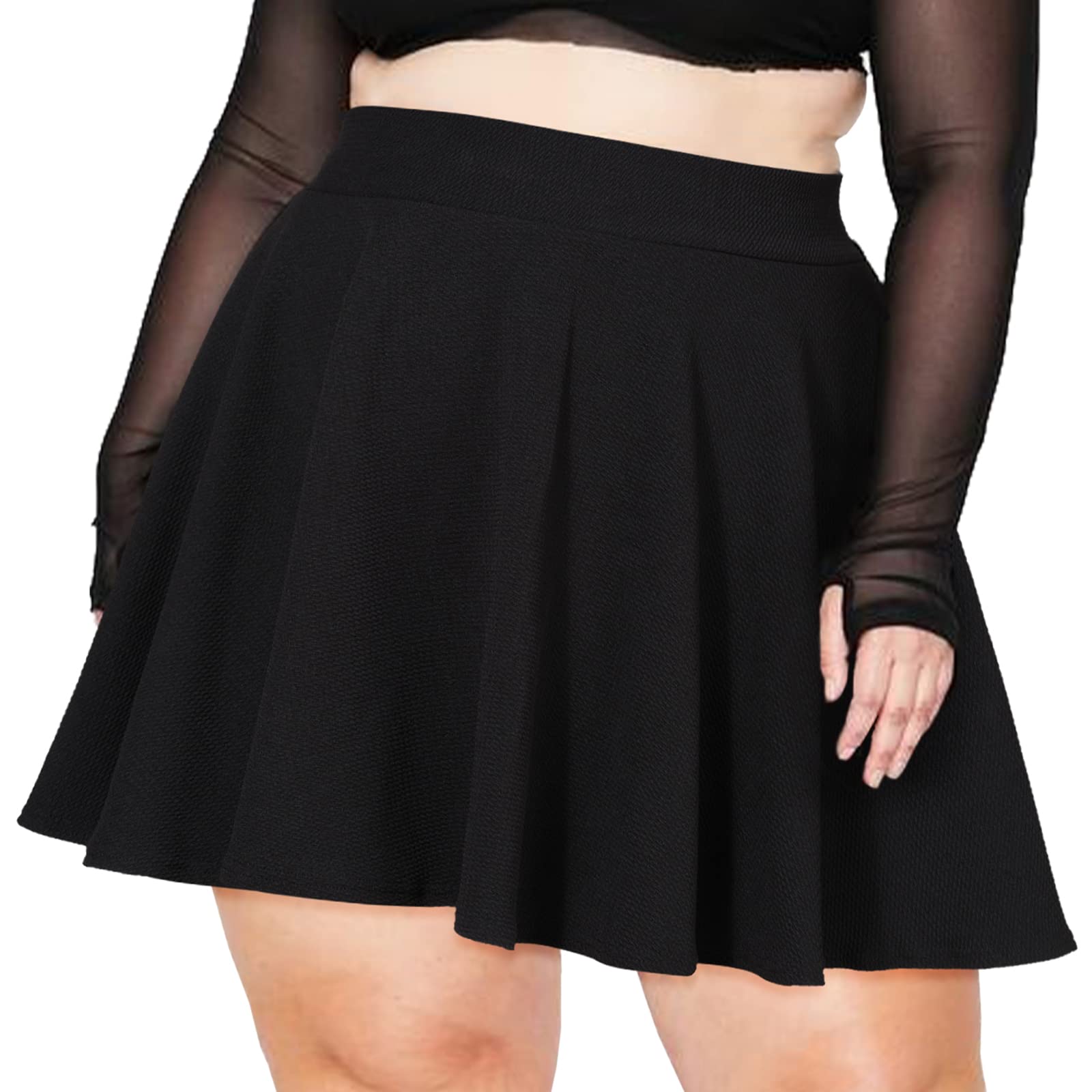 High Waisted Skater Skirt Plus Size-Black丨Moon Wood