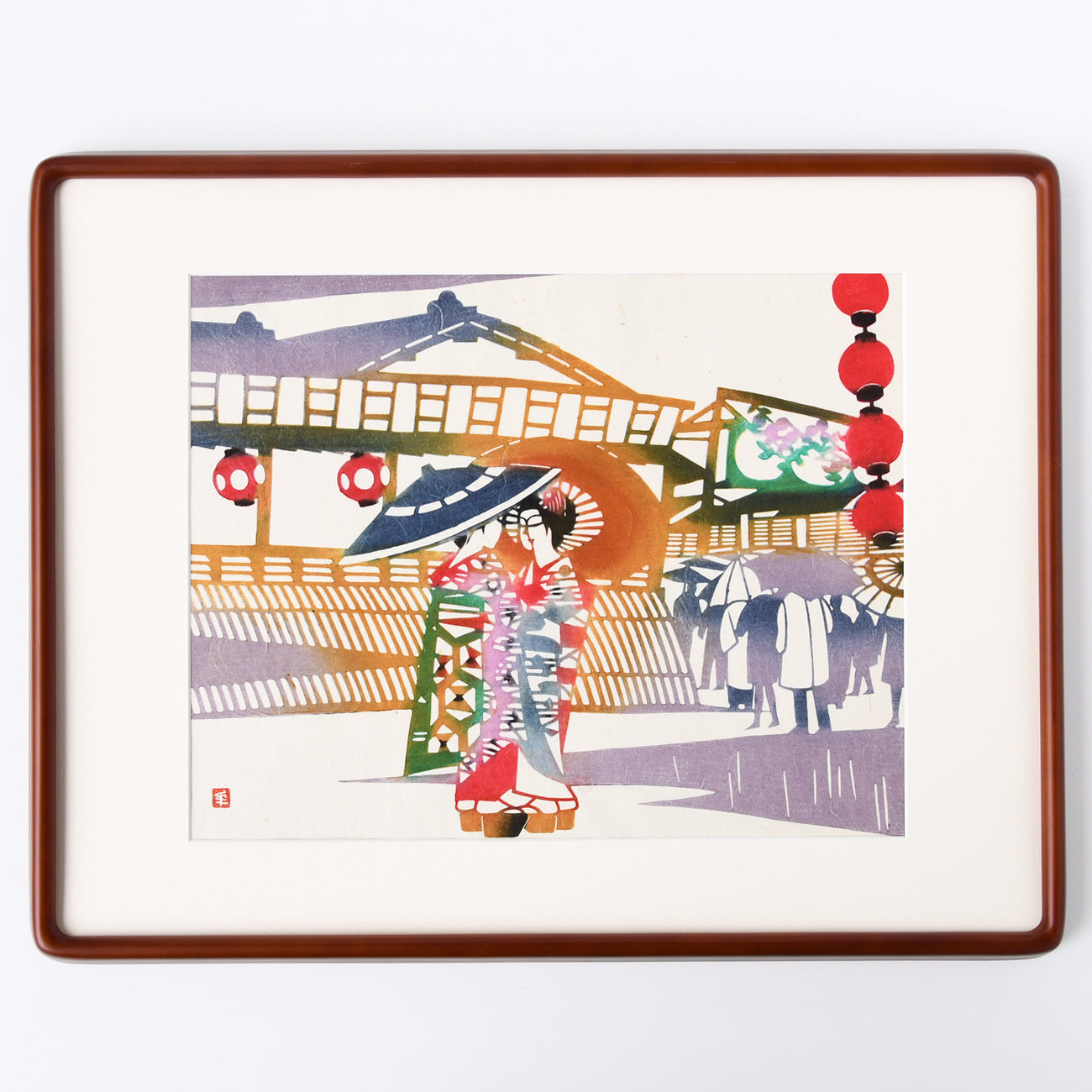 木版画 稲垣稔次郎 春雨 額装入 / no.2673 | 京都の伝統工芸品の通販