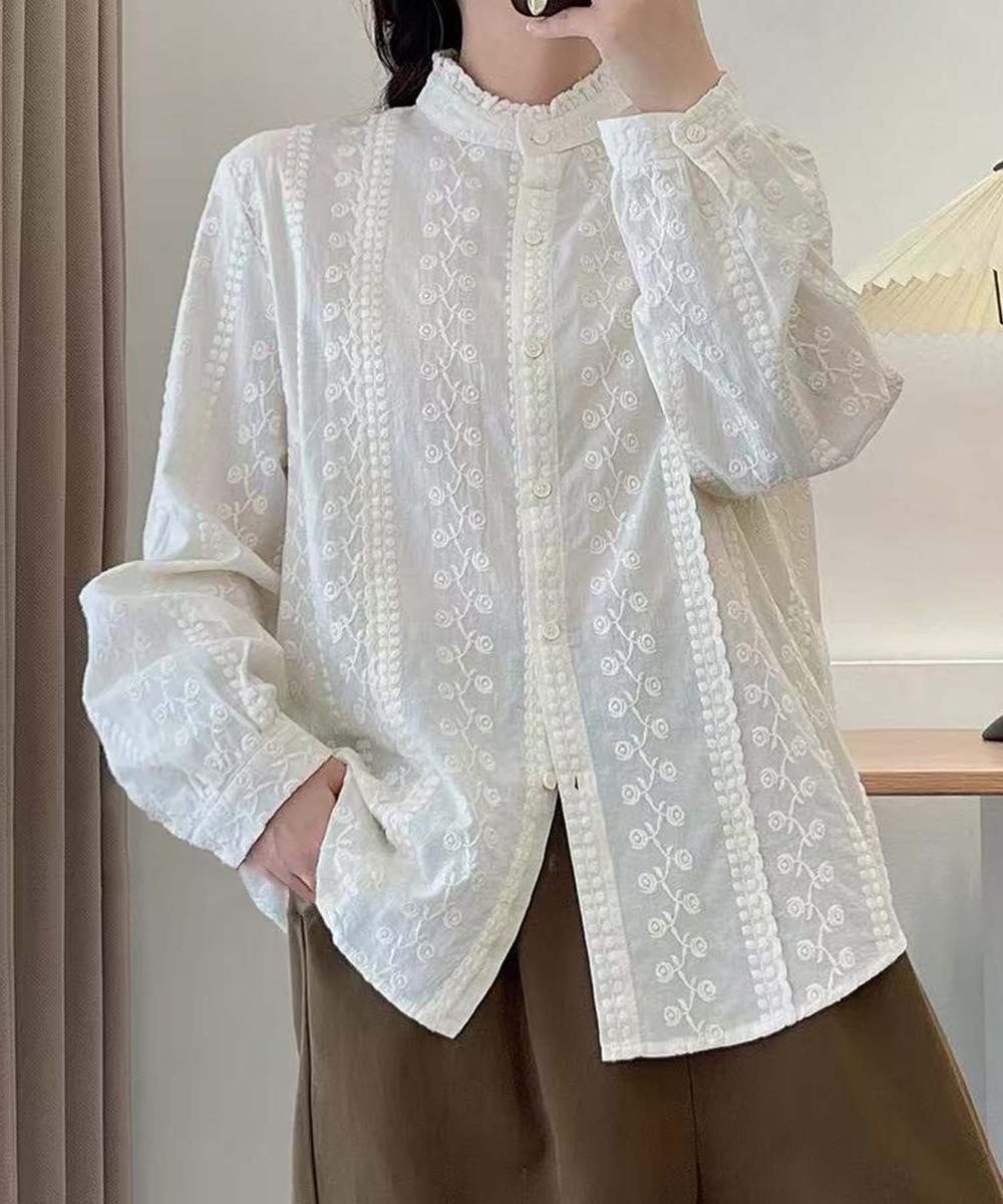 フリル襟刺繍シャツブラウス – 《公式》moremore（モアモア）