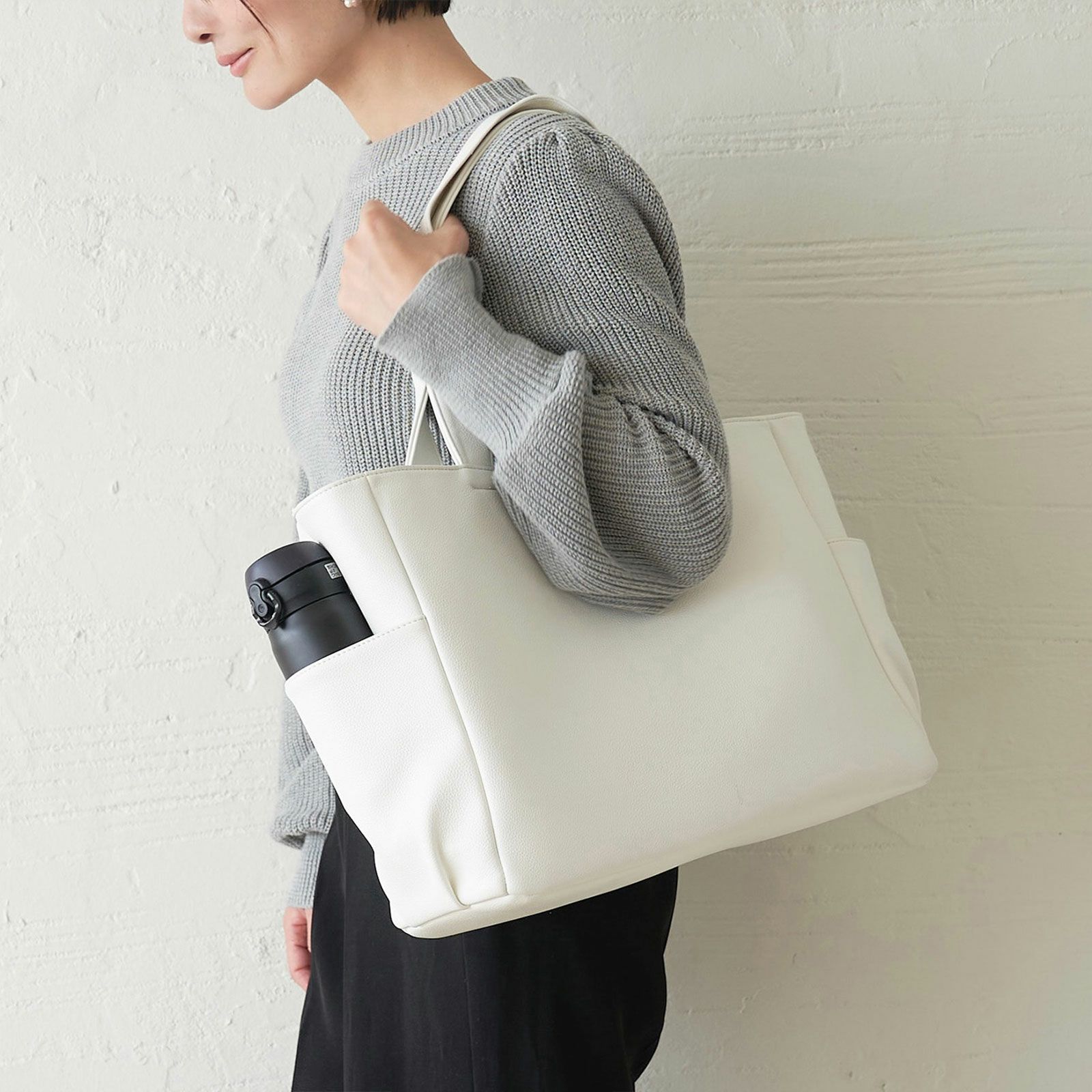 サイドポケ付きトートバッグLサイズ（ホワイト）B4サイズ | もりのがっ