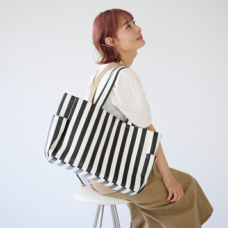 サイドポケ付きトートバッグLサイズ（ストライプ）B4サイズ | もりのが