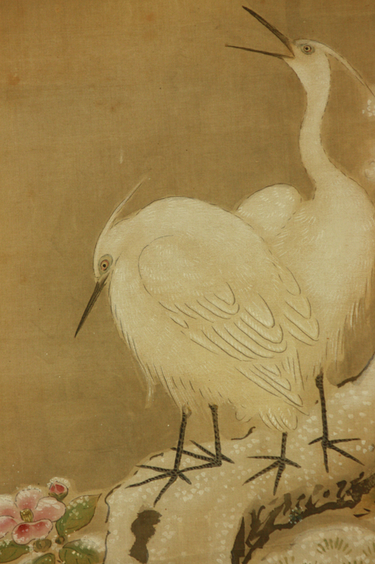 狩野探雪守定 Tansetsumorisada Kano 『雪中画二幅』-梟・白鷺-【掛軸