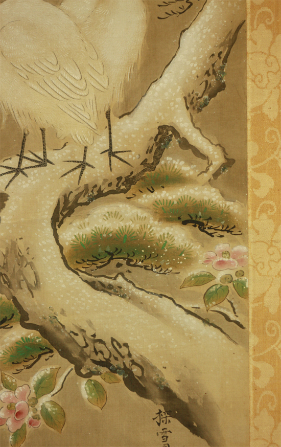 狩野探雪守定 Tansetsumorisada Kano 『雪中画二幅』-梟・白鷺-【掛軸