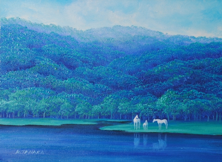 油絵の絵画で田中幸一が描いた馬の絵の油絵「深緑」を購入