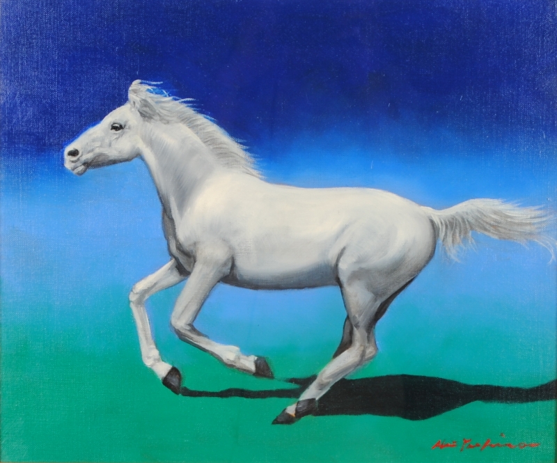 油絵の絵画で八代亜紀が描いた馬の絵の油絵「駆ける」を購入