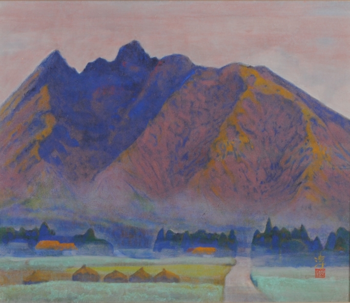 日本画の絵画で阿蘇の風景画を描いた西村淳の日本画「根子岳」を通販で販売