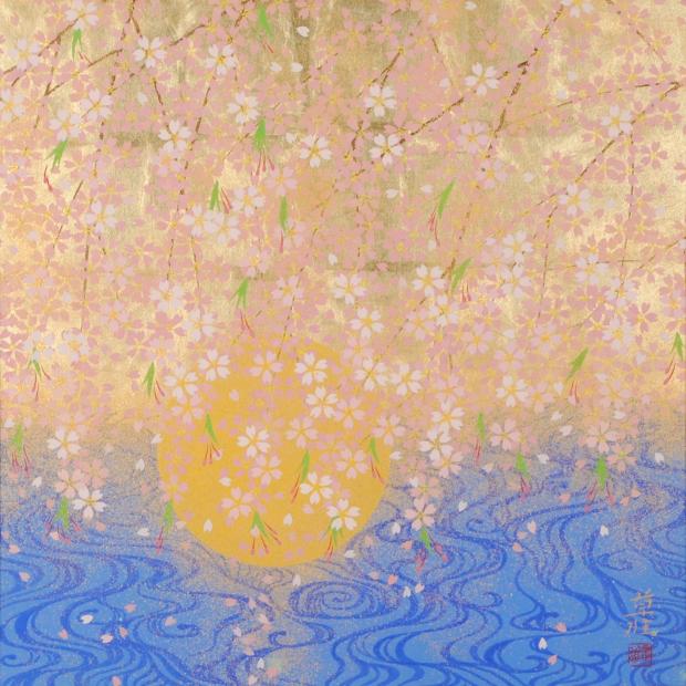 日本画の絵画で渡辺章雄が描いた和の桜の絵の日本画「春麗」を通販で販売