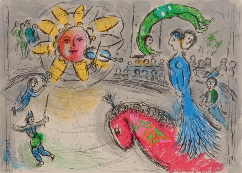 マルク・シャガールがリトグラフの版画で制作した馬の絵画「赤い馬と