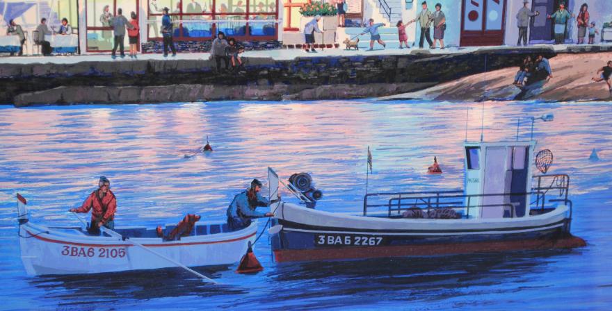 笹倉鉄平がシルクスクリーンの版画で制作したスペインの風景画の絵画