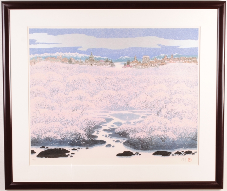 チャン・プー(張歩)がリトグラフの版画で制作した絵「カナダの春」を