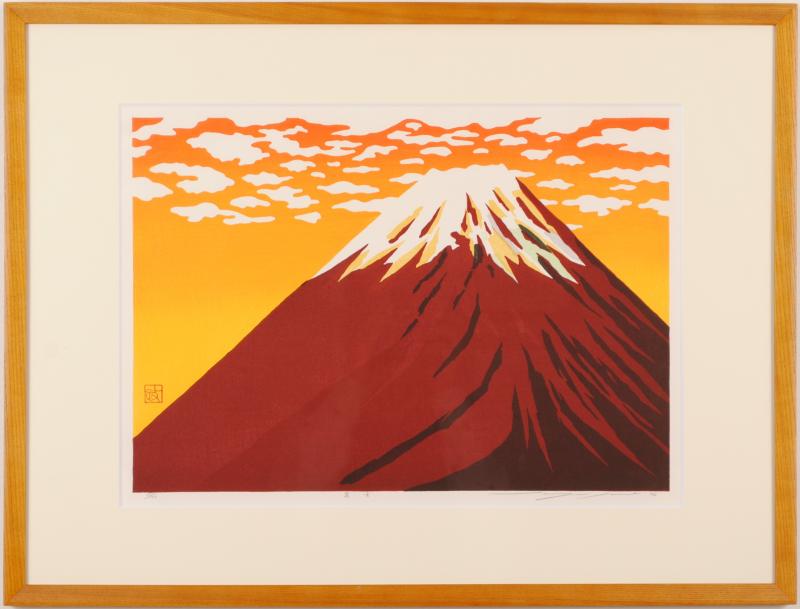 富士山の絵画を木版画で制作した佐野せいじの富士山の和の絵「富士」を