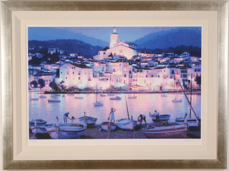 海の絵をシルクスクリーンの版画で制作した笹倉鉄平のスペインの海の絵