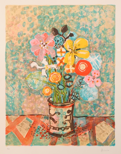 ポール・アイズピリがリトグラフの版画で制作した花の絵画「夢想の花束