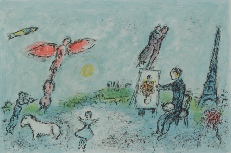 インテリアの絵画をリトグラフの版画で制作したマルク・シャガールの