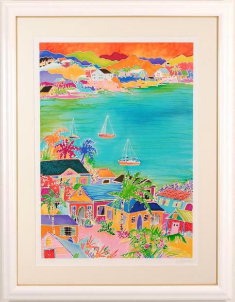 ジェニファー・マークスがシルクスクリーンの版画で制作した海の絵画