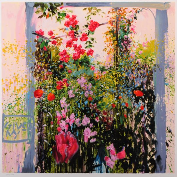 花の絵画をシルクスクリーンの版画で制作したホワキン・トレンツ