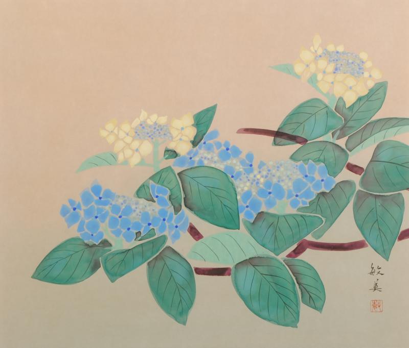 絵画の日本画で三代敏美が描いた和の花の絵「紫陽花」