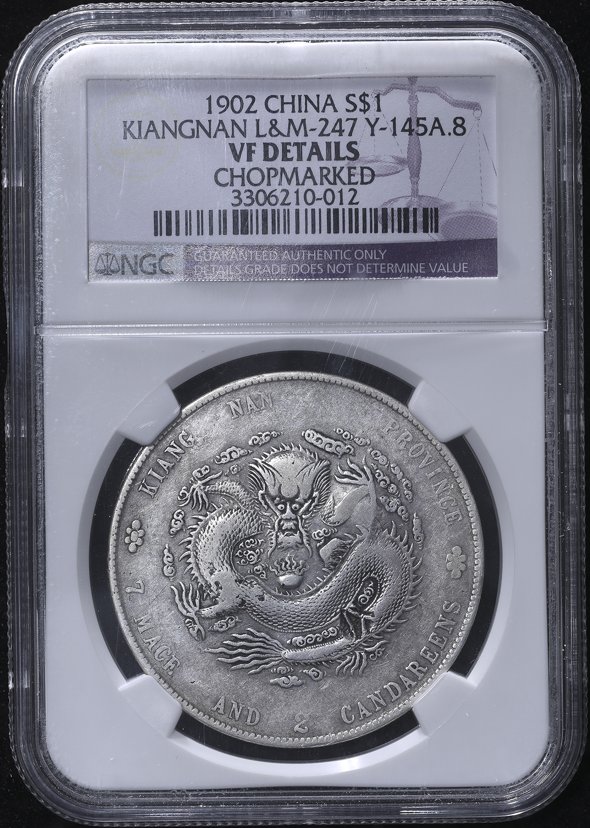 江南省 Kiangnan 光緒元宝七銭二分(Dollar) 銀貨 壬寅(1902) HAH NGC