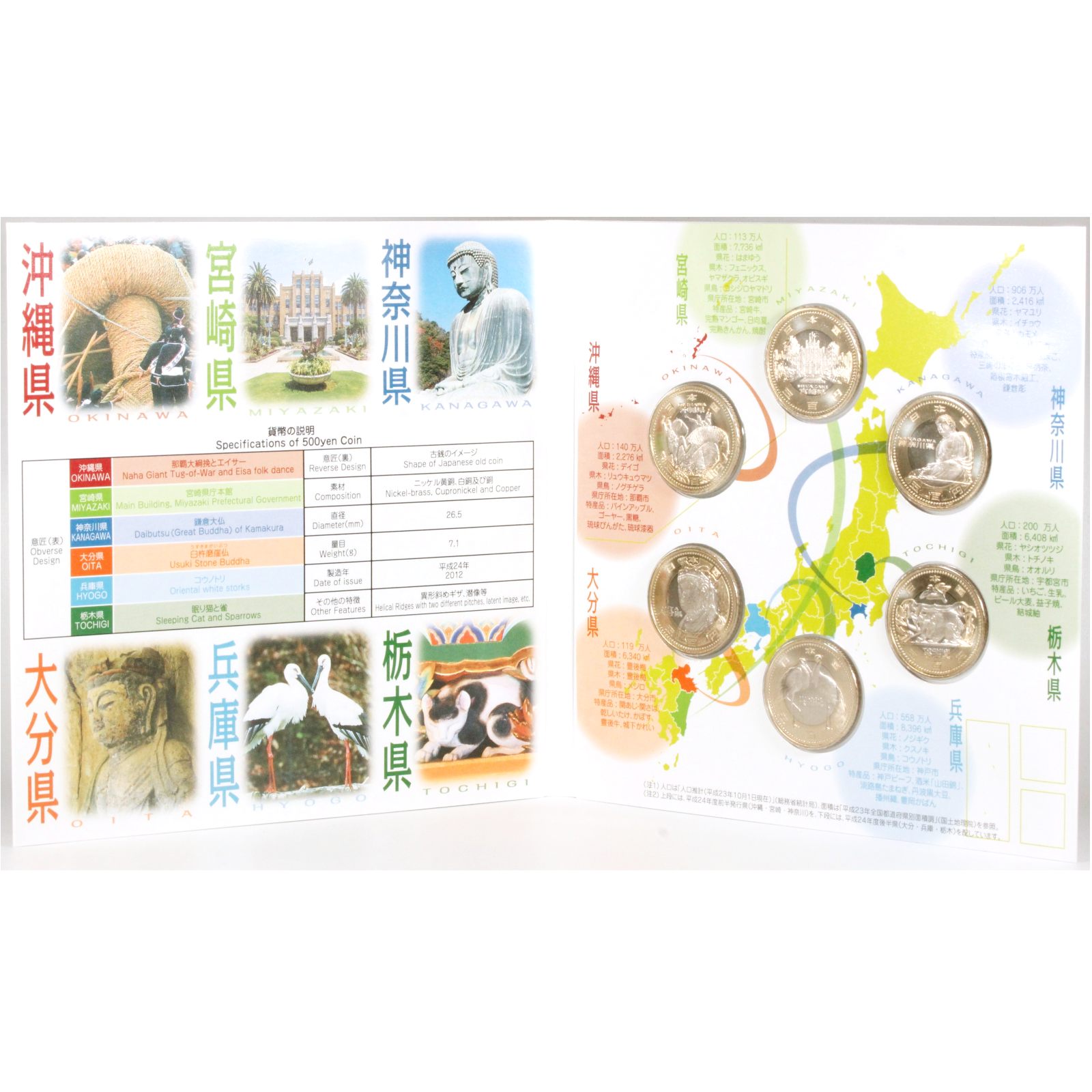 地方自治 60周年記念 5百円 バイカラー 貨幣セット 沖縄県 宮崎県