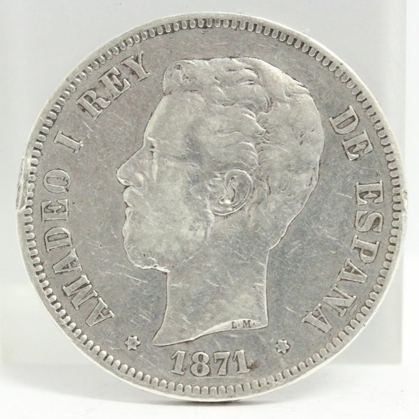 1871年 スペイン 5ペセタ 銀貨純度900の重厚銀アマデオ1世 王政期