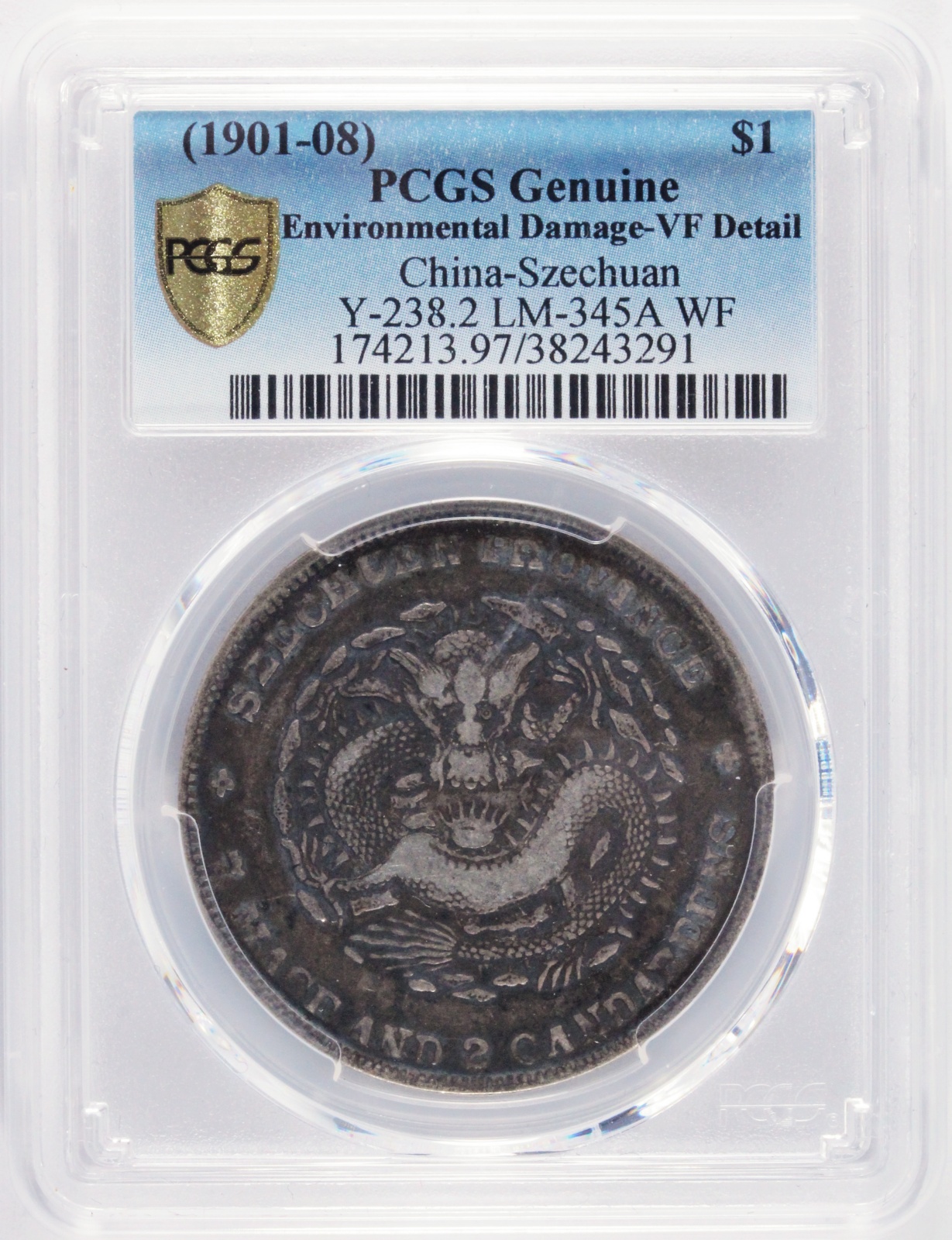 中国 光緒元宝 1901-08年 四川省造 VF DEtail PCGS 環境劣化 銀貨 古銭