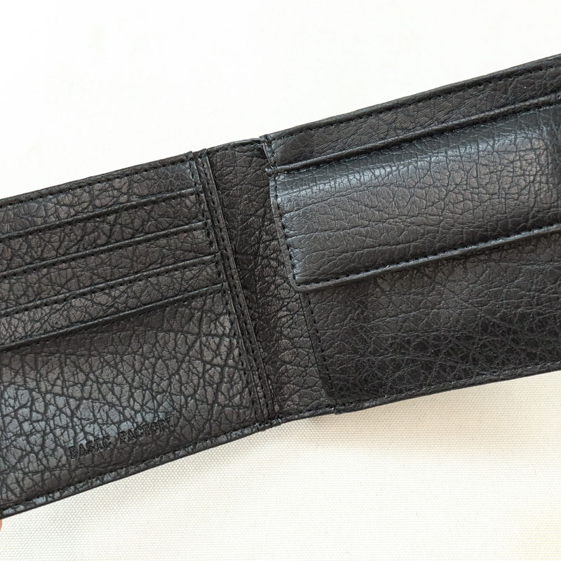 BASIC FACTORY 二つ折り財布 合皮大シワ ブラック ｜ ミスターマックス