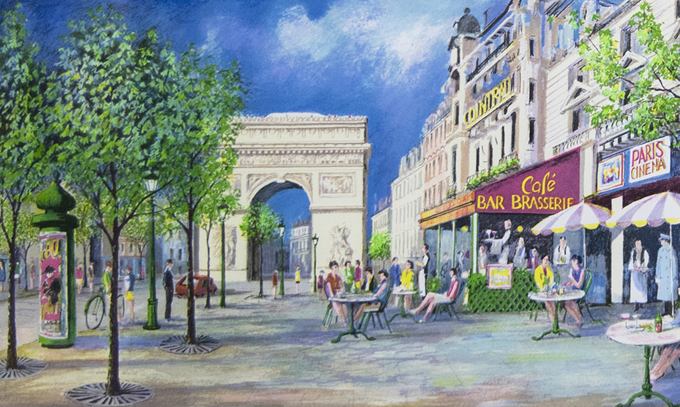フランス風景画・ジェレミーキング「凱旋門」リトグラフ・額寸510×590mm