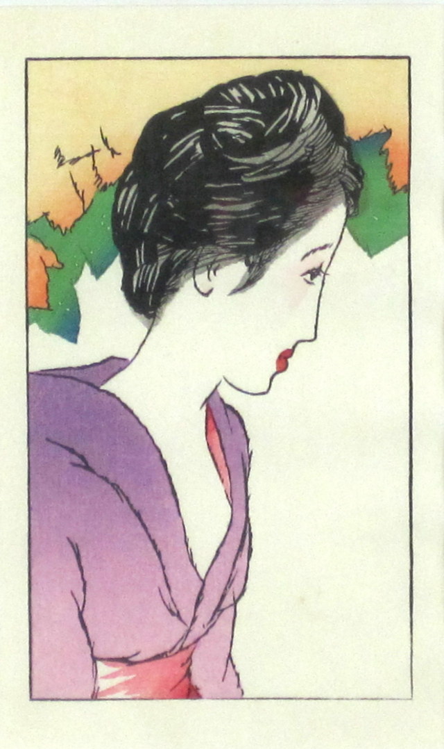 竹久夢二「晩夏のひと」木版画・大正15年「露地のほそみち」より