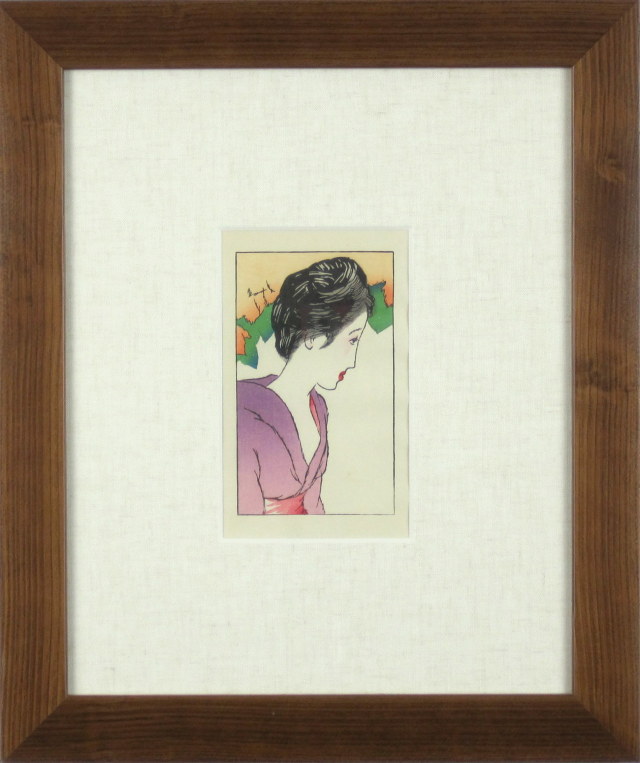 竹久夢二「晩夏のひと」木版画・大正15年「露地のほそみち」より