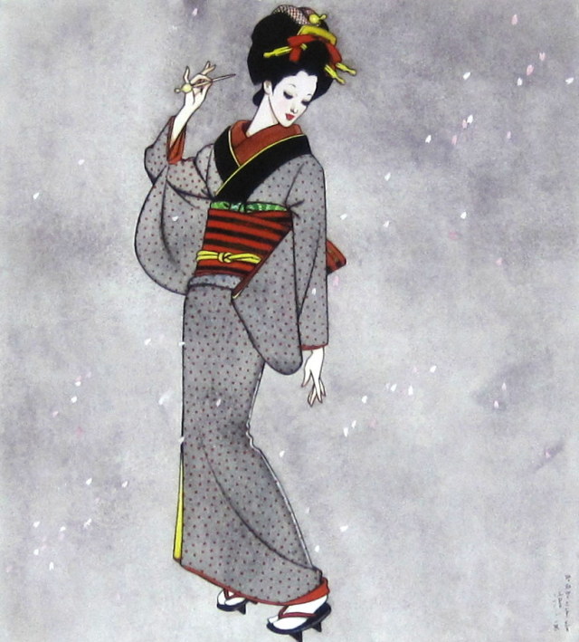 中原淳一 「惜春」 昭和46年 ジクリー 額寸・594×640mm